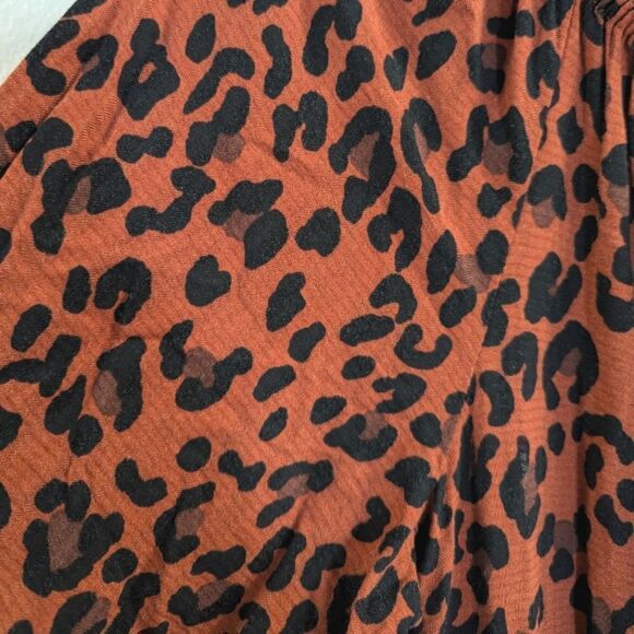 Knox Rose dark brown leopard animal print smocked a-line knee length dress L - Picture 7 of 7